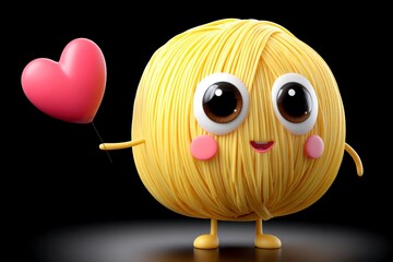 Adorable Yellow Yarn Ball Character with Pink Heart Balloon