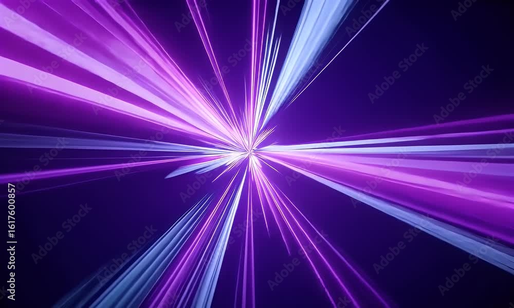 Poster vibrant purple and blue rays radiating from the center, creating an abstract background with dynamic