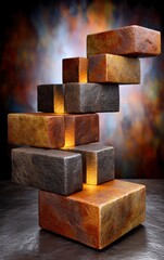Abstract Platform with Gold and Gray Glittering Bricks Vintage Style Design
