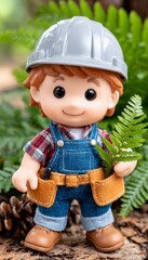 Smiling Young Worker Figurine in Forest Setting