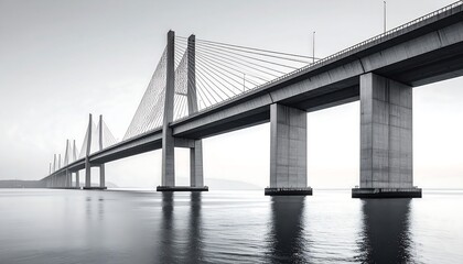 Modern concrete bridge spanning calm water
