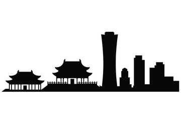 Nanning city skyline silhouette illustration with modern and traditional architecture