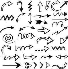 Hand Drawn Arrow Doodle Set – Vector Sketch Arrows Collection Isolated on White Background