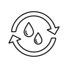 Water recycling icon with drop and cycle arrow for liquid purification and sustainable resource management representing clean water system line vector stroke