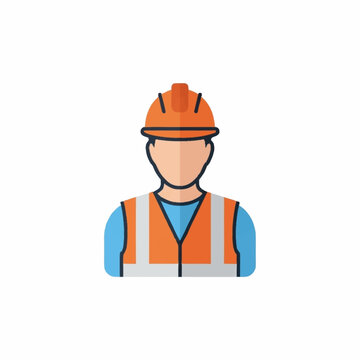 Professional construction worker or engineer icon. Male builder avatar in safety hard hat and vest for industrial and labor concepts.