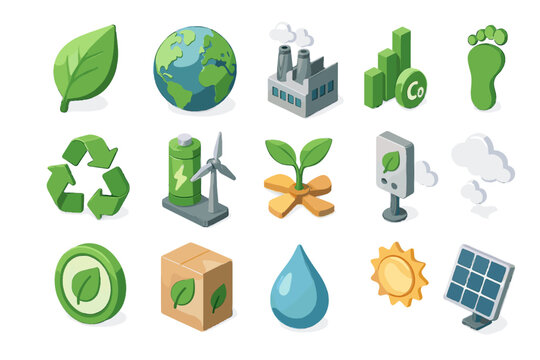 Recycle sustainability icons carbon capture vector badge resources factory energy icon chart