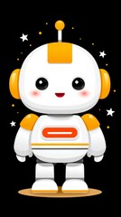 Cute Orange and White Cartoon Robot Against Starry Night Background