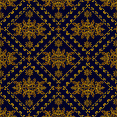 Luxury seamless baroque golden damask floral vintage pattern background. Design for wallpaper carpet curtain fabric and textile print. 