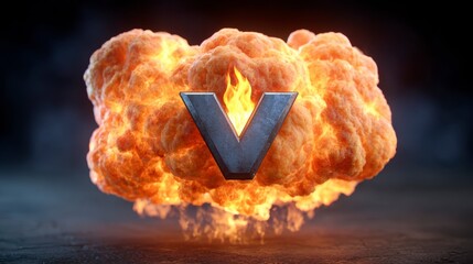 Fiery Letter V Exploding from an Orange and Yellow Cloud