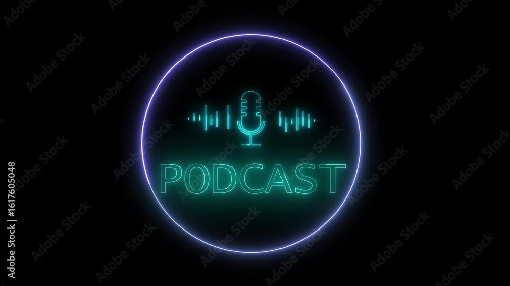 Aufkleber animated sound waves and glowing circle for digital broadcast and podcast branding. modern technolog