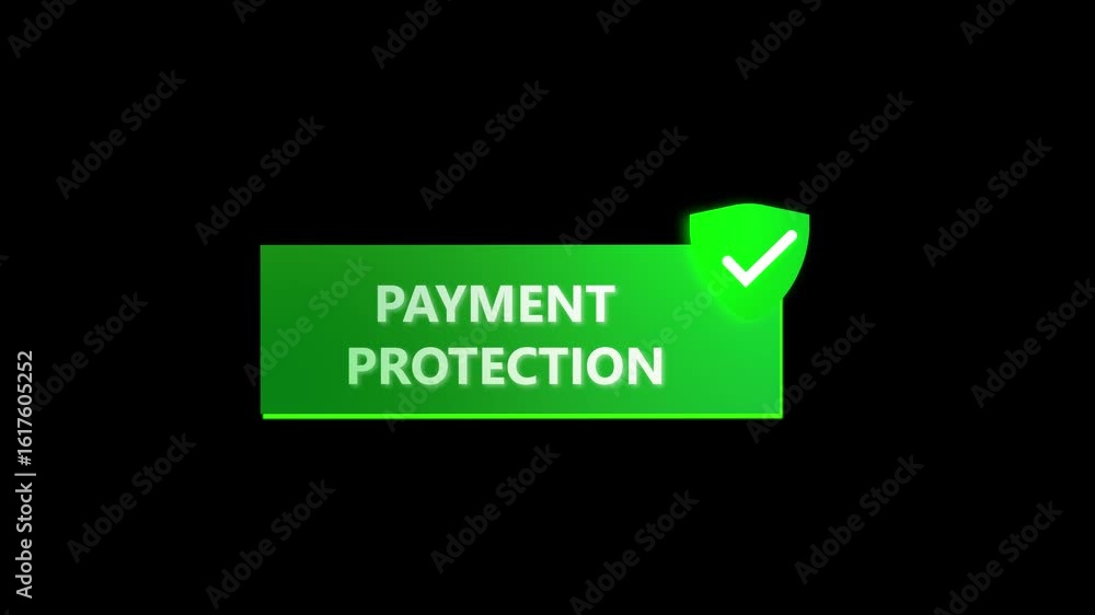 Poster secure safe transaction guarantee green shield checkmark animation. online banking finance app payme