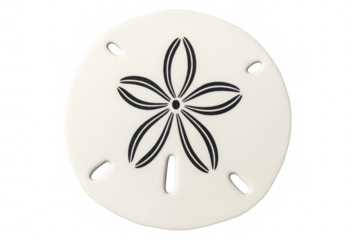 Intricate sand dollar design featuring bold black lines on a white surface. The transparent background enhances the elegant marine motif
