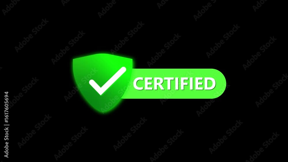 Poster green approved emblem animation. professional security badge icon with looping motion graphics.