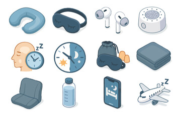 Nap adjustment zone tools travel white sleep lag vector pillow kit icon