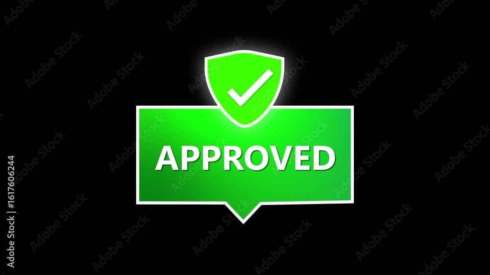 Aufkleber verified success animation with green tick and shield. broadcast quality approved seal certification