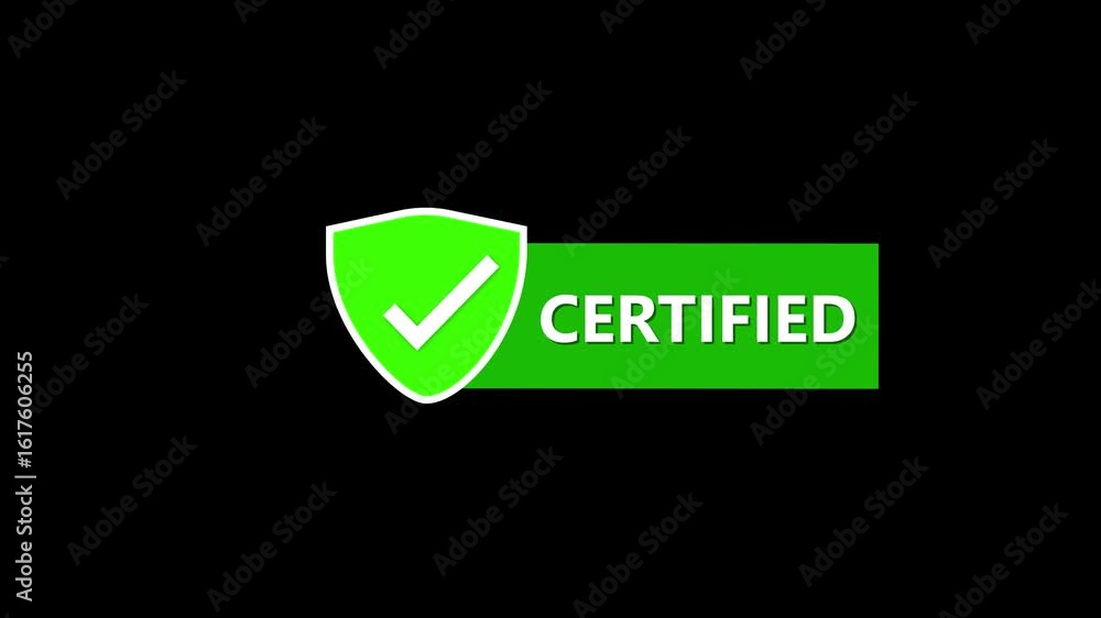 Poster green security shield badge animation. approved guarantee emblem for digital branding. certification