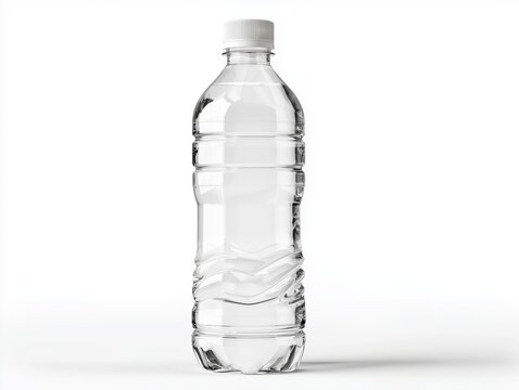 Blank plastic mineral water bottle mockup on white background, clean and realistic product packaging design, product presentation design