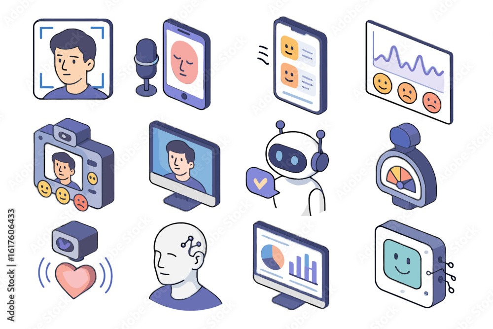 Poster ai analysis mood emotion graph data assistant facial app emotional vector icon
