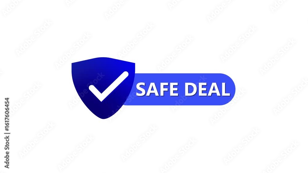Poster safe transaction guarantee animation. approved checkmark with reliable motion graphics. blue shield 