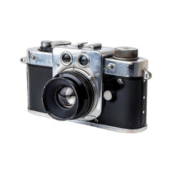 Vintage camera, chrome and black, detailed