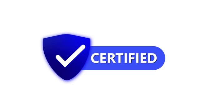Verified certified seal animation. Trustworthy and reliable blue shield badge icon. Business branding seal animation. Corporate identity security protection emblem.