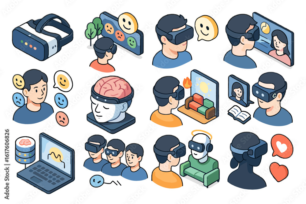 Poster emotional avatar icon vector monitor sensors scene vr experience ai emotion interaction