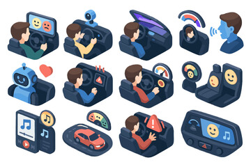 Adaptive sensor emotion automotive cruise icon tone smart ai mood vector stress