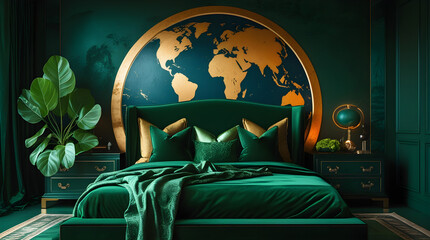 luxurious bedroom interior design with world map 
