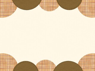 水彩で描いた荒い織り目のような茶系の可愛いチェック柄のアップリケやステッチが可愛いフレーム背景イラスト素材