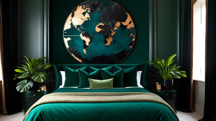 luxurious bedroom interior design with world map 
