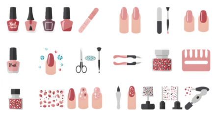 Pink Nail Polish and Manicure Tools Set with Nail Art Decorations and Accessories
