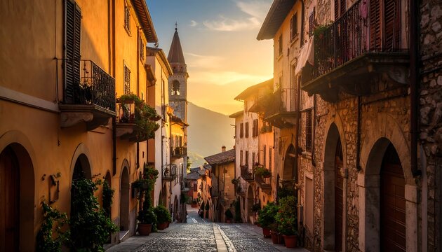 Fototapeta Italian village street at sunset