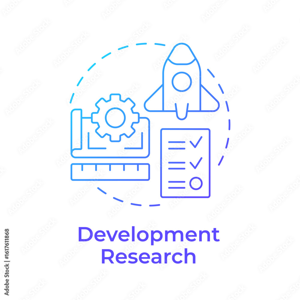 Poster development research blue gradient concept icon. transforming insights into concrete results. explor