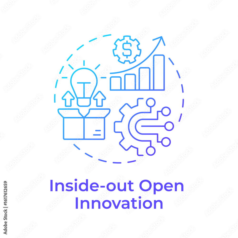 Poster inside out open innovation blue gradient concept icon. outward transfer of internal knowledge and te