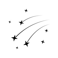 Abstract Falling Star - Black Shooting Star with Elegant Star Trail on White Background - Meteoroid, Comet, Asteroid, Stars