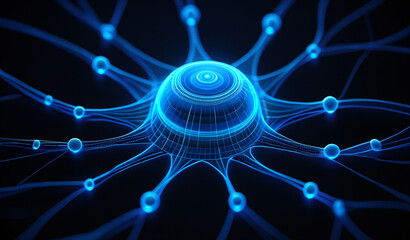 Abstract Blue Digital Neuron Network Structure Scientific Concept