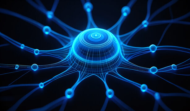 Abstract Blue Digital Neuron Network Structure Scientific Concept