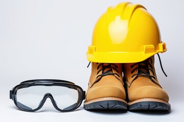Essential safety gear for construction and industrial work including hard hat boots and goggles