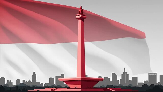 Monas monument with indonseian flag on the background flag graphic