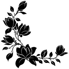 Decorative Corner Frame with magnolia Flower Silhouette © safri