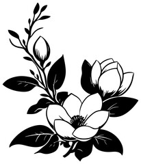 Decorative Corner Frame with magnolia Flower Silhouette