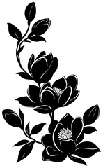 Decorative Corner Frame with magnolia Flower Silhouette