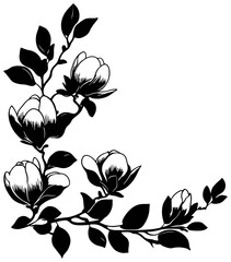 Decorative Corner Frame with magnolia Flower Silhouette