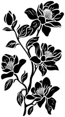 Magnolia flower silhouette drawing forming corner border