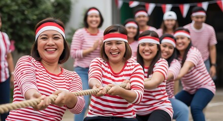Indonesian independence day celebration tug of war
