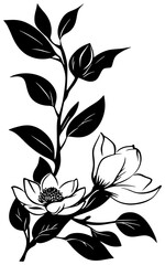 Magnolia flower silhouette drawing forming corner border