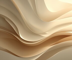 Elegant abstract beige 3D waves background with smooth curves and soft lighting for web, packaging, and minimalist presentations
