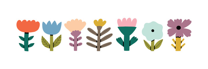 Nordic Scandinavian Flower Set. Abstract Easter Geometric Floral Graphic Element. Vector Illustration