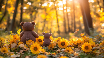 teddy bear in autumn forest