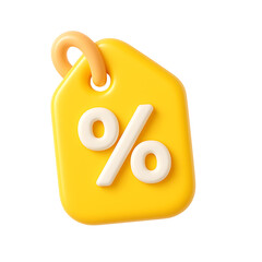3D yellow percentage discount tag icon for seasonal sale offers Isolated on transparent background